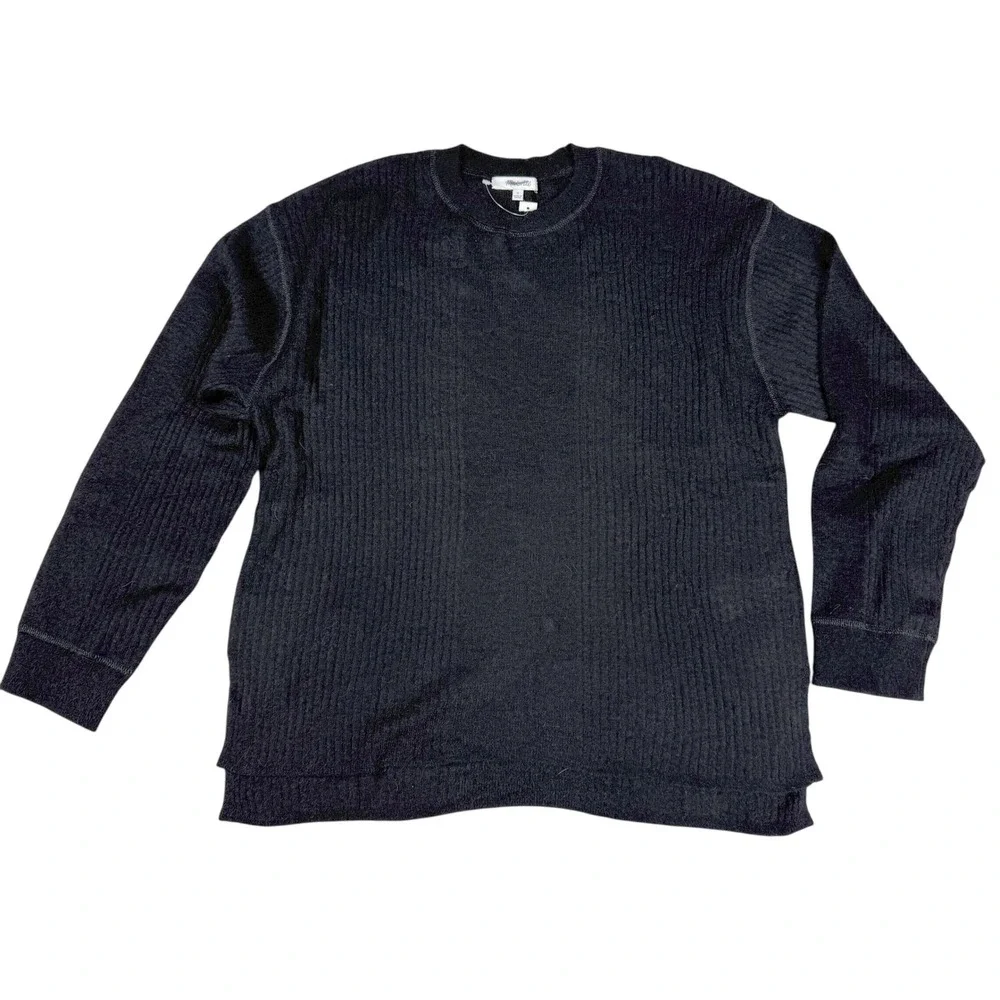 NWT Madewell Black Ribbed Alpaca Lightweight Crewneck‎ Sweater S Quiet Luxury